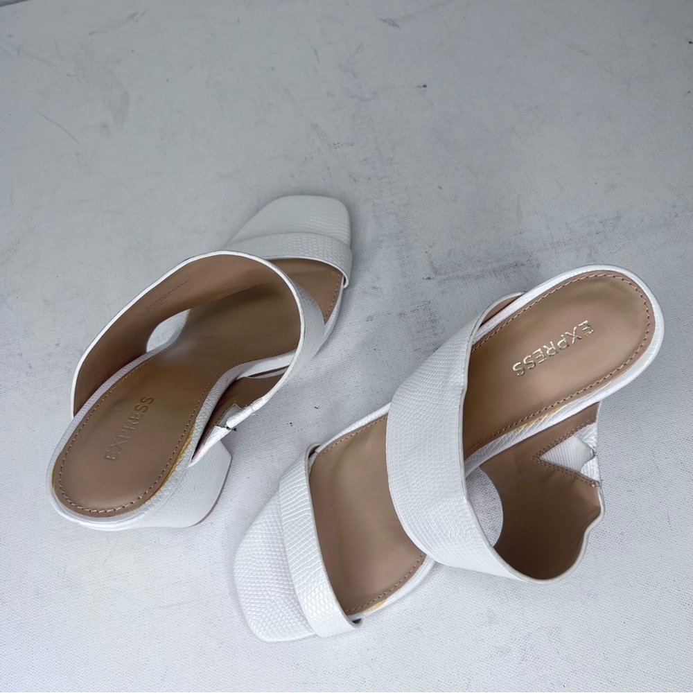 Express White Embossed Double Strap Block Heels - image 6